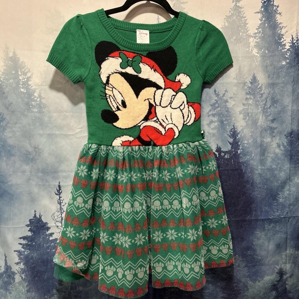 Disney Minnie Mouse Holiday Sweater Dress With Festive‎ Pattern - M 7/8